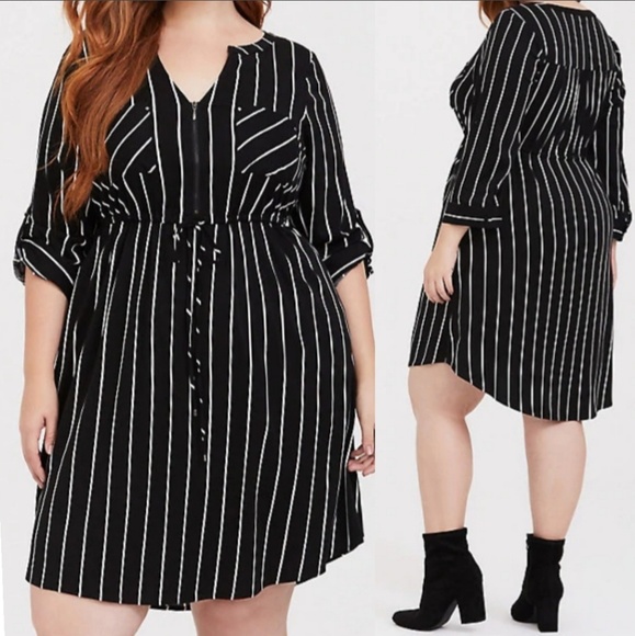 torrid Dresses & Skirts - TORRID Black Stripe Challis Shirt Dress